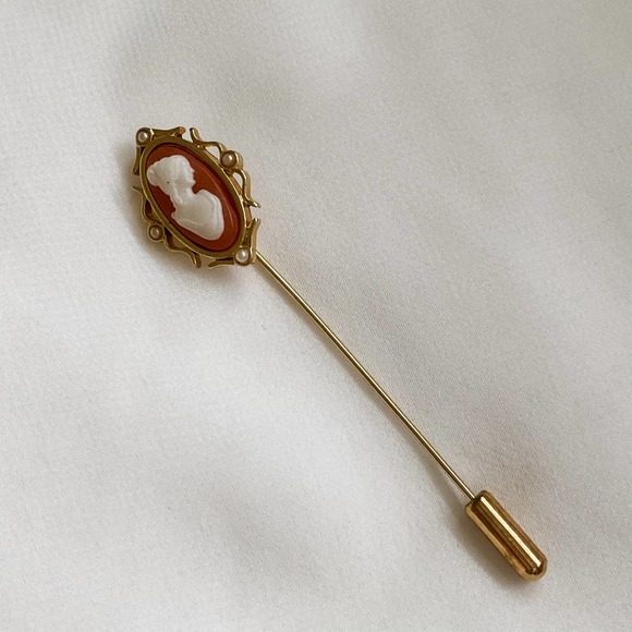 VTG Coral Peach Cameo Hat Pin Brooch - Picture 1 of 7